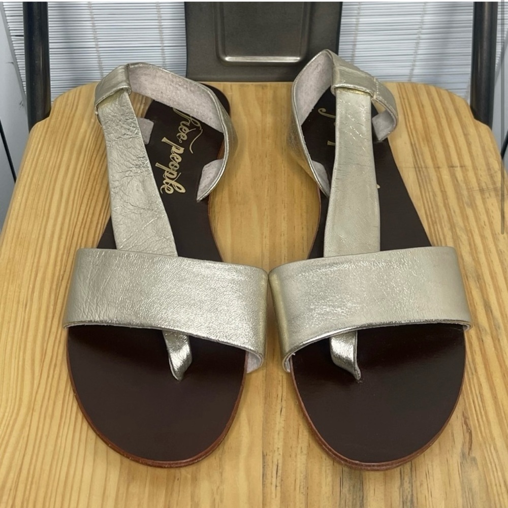 Free People Leather Metallic Gold Sandals